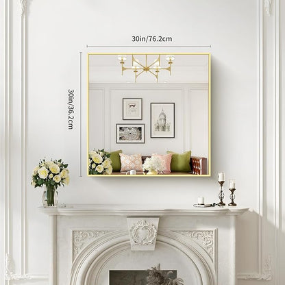 COFENY Gold Bathroom Mirror for Wall, 30x30 Inch Square Mirrors with Metal Frame, Modern Vanity Wall Mirror Decor for Bathroom Living Room, Entryway Hangs Horizontal or Vertical