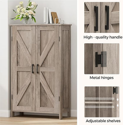 Homleke 43.3" H Farmhouse Bathroom Storage Cabinet with Adjustable Shelves | Freestanding Storage Cabinet with Barn Doors for Bathroom, Kitchen, Living Room, Dining Room & Entryway, Greige