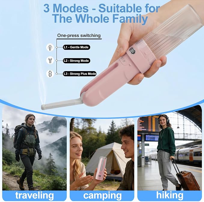 Electric Portable Bidet Toilet Aids Wiper Tool Set, Pink | 2-in-1 travel hygiene kit 15.7" extended length wiping tools 1600mAh Long-lasting Battery USB-C Rechargable IPX7 Waterproof