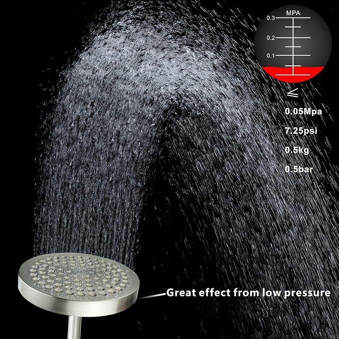 Voolan High Pressure Rain Shower Head, 6" Pressure-Boosting, Ideal for Replacement Fixed Bathroom Showerheads, Easy to Install, Renter-Friendly (Brushed Nickel)