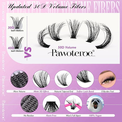 Lash Extension Kit DIY Individual Lash Clusters Kit Full 50D with Lash Bond and Seal and Lash Applicator, 9-16mm Clusters Eyelash Extension Kit at Home (Full 50D, 9-16mm, Kit)