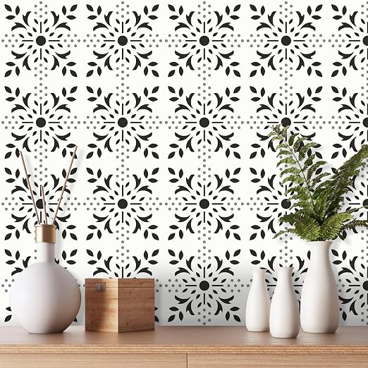 MORCART Peel and Stick Floor Tile, 7.87"x 7.87" Vinyl Flooring Waterproof DIY Flooring for Bathroom, Kitchen, Fireplace, Stairs, Bedrooms, Wall, Pantry Room - 20 Pcs Black White Gray