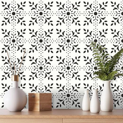 MORCART Peel and Stick Floor Tile, 7.87"x 7.87" Vinyl Flooring Waterproof DIY Flooring for Bathroom, Kitchen, Fireplace, Stairs, Bedrooms, Wall, Pantry Room - 20 Pcs Black White Gray