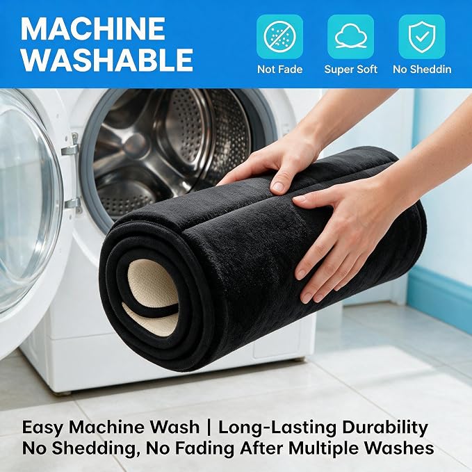 Bathroom Rugs Set Memory Foam Bath Rugs Non-Slip Bath Mat Set 3 Piece,Washable Bathroom Mats,Absorbent Shaggy Rugs Super Soft U-Shaped Toilet Rug,Bahroom Carpets for Bathroom,Tub,Shower（Black）
