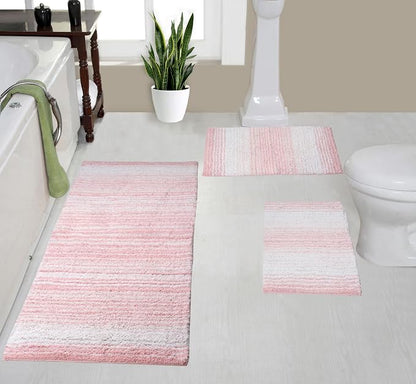 Home Weavers 100% Cotton Gradiation Collection Bathroom Décor | Washable Rug | Bathroom Mat | Kitchen Mat | Bathroom Rug Set | Bath Mat Set | Bath Floor Mat Non Slip, 3 Piece Set with Runner, Pink