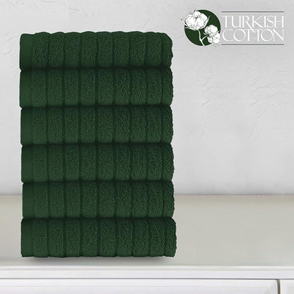 Elegant Comfort 100% Turkish Cotton Corduroy Ribbed Luxury Washcloths 6 Pack Soft 13 x 13 Inch - Higly Absorbent, Durable, Quick Dry, Spa Premium Hotel Quality for Bathroom or Travel, Hunter Green