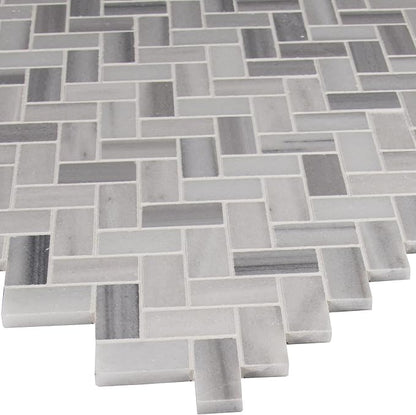 MSI Bergamo 12 in. x 12 in. Herringbone Polished Marble Mosaic Tile, Mesh-Mounted, for Kitchen Backsplash, Bathroom, Floor, Accent Wall, and Shower Wall, Gray