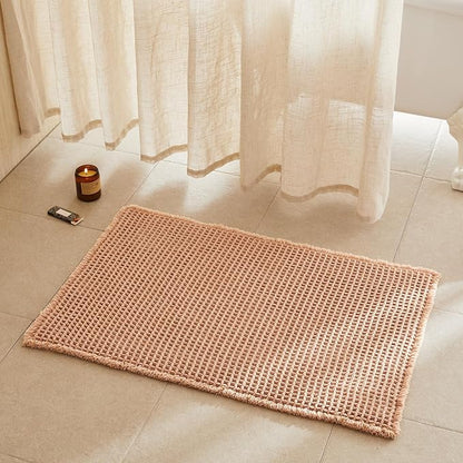 TYUU Waffle Bath Mat, Boho Bathroom Rugs Non Slip, 36x24 Light Peach | Super Absorbent Quick Dry Bath Rug, Non-Slip Backing, Soft Waffle Washable Farmhouse Bathroom Mats, Tub, Shower & Home Decor