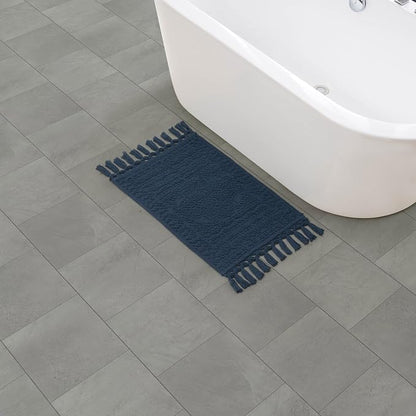 French Connection Nellore Bath Rugs, Woven and Beaded Bath Mats, Durable and Thick Bath Mats for Bathroom and Shower Rugs, 17" x 28", Navy
