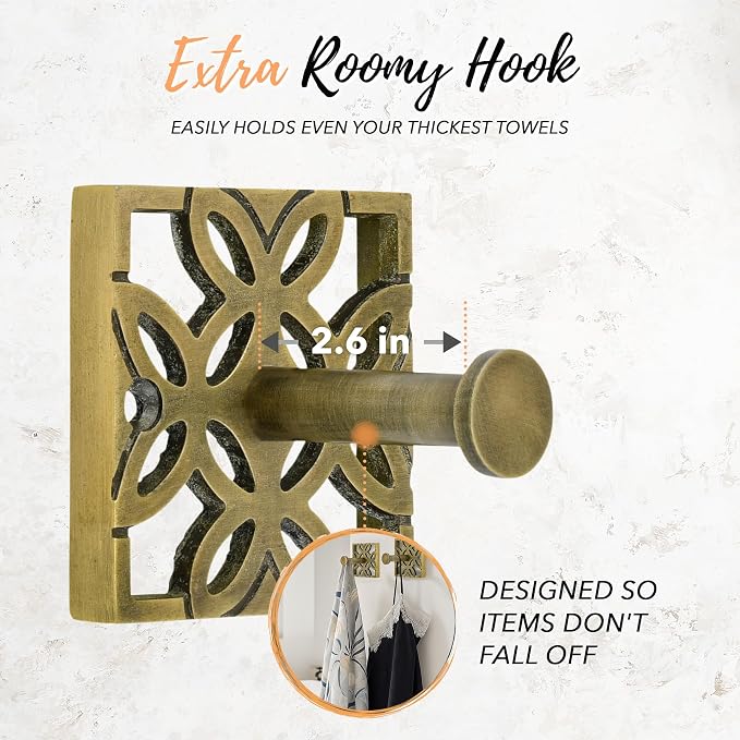 Autumn Alley 5 PC Vintage Brass Bathroom Accessories Set, Wall Mounted – Towel Racks for Bathroom, Bathroom Accessories, Bathroom Hardware Set, Brass Toilet Paper Holder, Towel Ring, Towel Hook