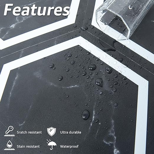 Art3d 10-Pack Hexagon Peel and Stick Flooring Tile Marble Look, Self Adhesive Waterproof Vinyl Floor Tile for Living Room, Kitchen, Bathroom, Bedroom, 11.8" x 10.2" Black Marble