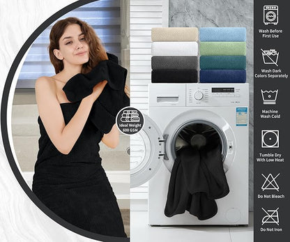 8 Piece Bathroom Towel Set Black |2 Oversized Large Bath Towels Sheet,2 Hand Towels and 4 Washcloths| 600GSM Ultra Soft Luxury Premium Towel Set Highly Absorbent Quick Dry Hotel Towel Collection