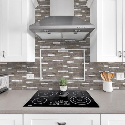 Yipscazo 1 Sheet Peel and Stick Wood Metal Tile Backsplash, Stick on Tiles for Backsplash Kitchen, Bathroom, Laundry Room, Camper, Fireplace (12'' X 12'', Light Brown Wood)