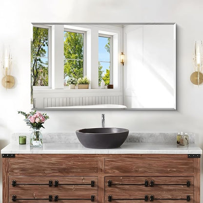 KOCUUY Beveled Mirror, 24x40 Inch Frameless Bathroom Mirror for Over Sink, Upgraded Shatterproof Beveled Unframed Design Mirror for Bathroom, Bedroom, Hang Horizontal/Vertical