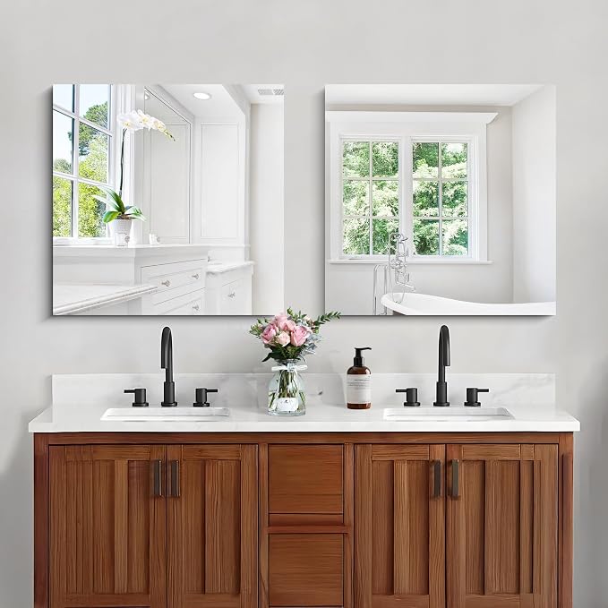CILIBER Frameless Mirror, 24x24 Square Bathroom Mirrors for Wall, Frameless Vanity Mirror Over Sink with Polished Edge, 3mm Tempered Glass, Decorative for Bathroom, Bedroom and Living Room