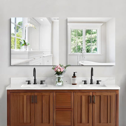 CILIBER Frameless Mirror, 24x24 Square Bathroom Mirrors for Wall, Frameless Vanity Mirror Over Sink with Polished Edge, 3mm Tempered Glass, Decorative for Bathroom, Bedroom and Living Room