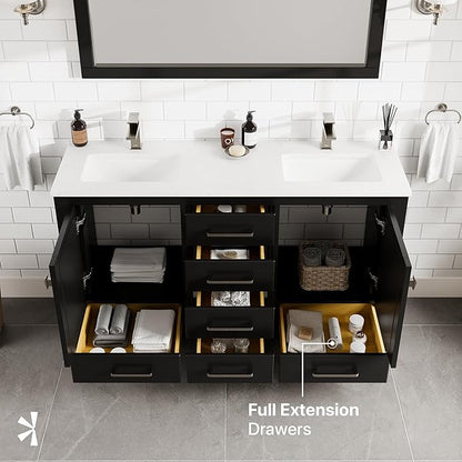 Eviva London 54 in. Espresso Double Sink Bath Vanity with Carrara Quartz Top and Undermount Porcelain Sinks
