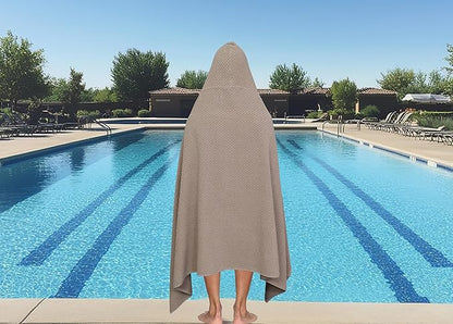 COTTON CRAFT Hooded Bath Towel – Oversized 35 x 70 Waffle Weave Towel with Hood for Adults - 100% Ringspun Cotton Pool Bath Sheet Wrap with Hood - Soft Super Absorbent Quick Dry – 450 GSM – Linen