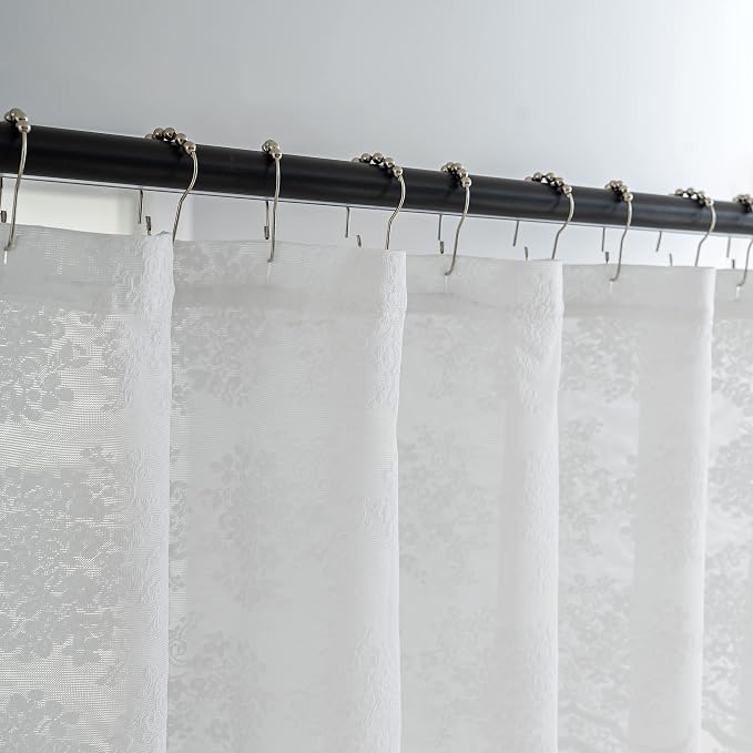 TUDECO White Lace Stall Shower Curtain with Valance 36''W x 72''L | Half Size, for Narrow RV Bathroom, French Country, Floral Pattern, Sheer, Reinforced Holes, Machine Washable