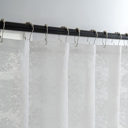 TUDECO White Lace Stall Shower Curtain with Valance 36''W x 72''L | Half Size, for Narrow RV Bathroom, French Country, Floral Pattern, Sheer, Reinforced Holes, Machine Washable