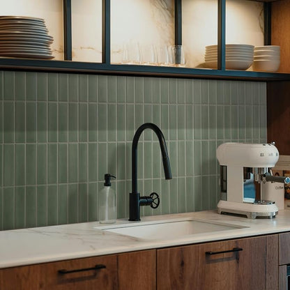 Smart Tiles Peel and Stick backsplash, Stacked Olive Green, 11.43"x9" | Pack of 5 (3.5 sq ft), Matte, Heat/Moisture Resistant, Low VOC, Kitchen/Bathroom, Renter Friendly, Made in Canada