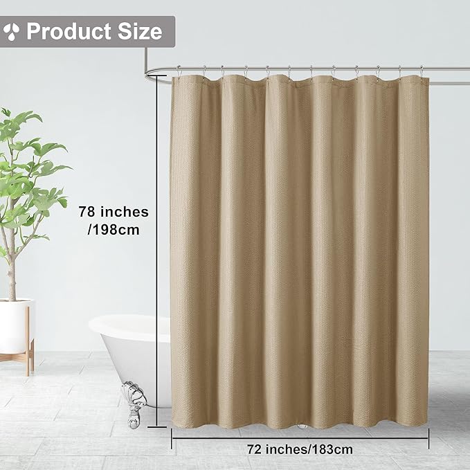 OVZME Taupe Shower Curtain, Embossed Textured Fabric Bath Curtain for Bathroom - Soft Cloth Hotel Spa Luxury, Water Repellent, Machine Washable Long Shower Cloth Curtain, 72Wx78L Inches