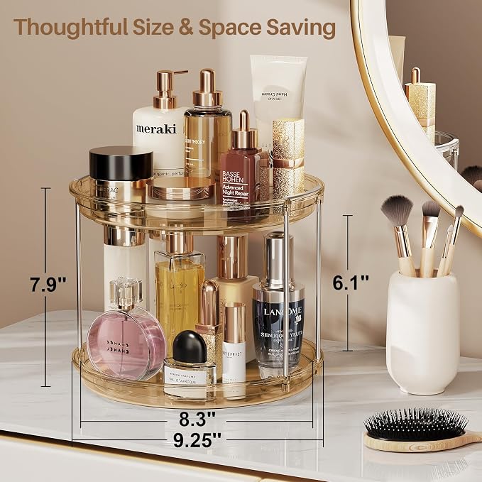 LAMU 2 Pack 2 Tier Lazy Susan Turntable Organizer 9.25'' Rotating Spice Rack Organization for Cabinet, Kitchen, Pantry, Countertop, Bathroom, Vanity, Medicine Cabinet Organizer, Amber