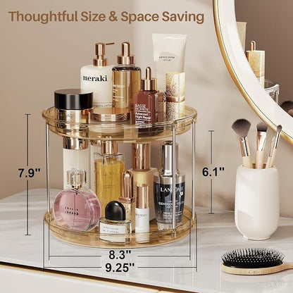 LAMU 2 Pack 2 Tier Lazy Susan Turntable Organizer 9.25'' Rotating Spice Rack Organization for Cabinet, Kitchen, Pantry, Countertop, Bathroom, Vanity, Medicine Cabinet Organizer, Amber