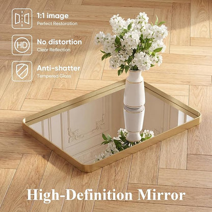 OLIXIS Bathroom Mirror for Over Sink, 30x22 Inch Wall Mount Mirror, Gold | Rounded Rectangle Mirror with Matte Metal Framed, Modern Wall Vanity Mirror for Home Decor, Living Room