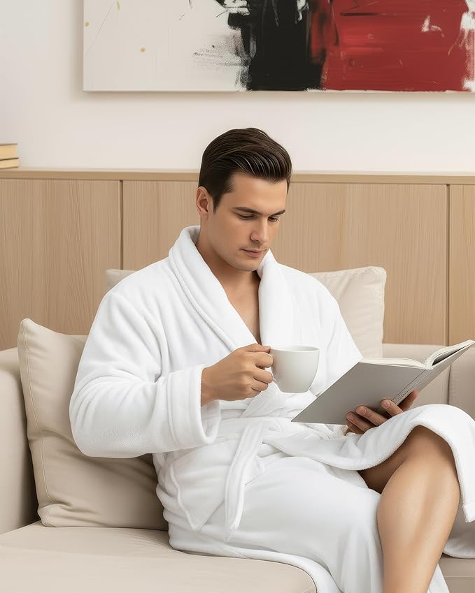NY Threads Mens Robe, Luxury Plush Fleece Mens Bathrobe, Spa Bath Robe for Men