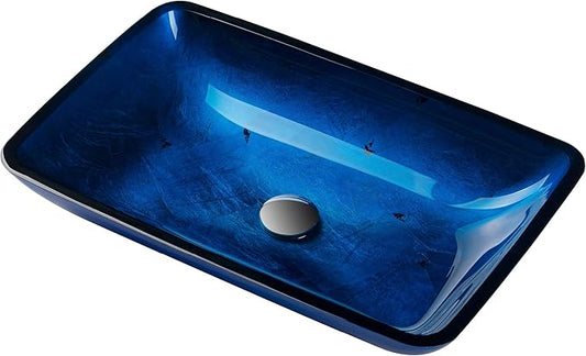 Kraus Irruption Blue Rectangular Glass Vessel Bathroom Sink with PU Chrome