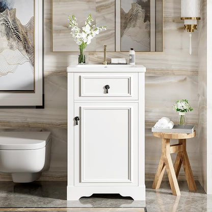 Merax Modern 20'' Bathroom Vanity with Single Sink Combo, Solid Wood Bathroom Storage Cabinet with Soft Close Door & Adjustable Shelf, Freestanding Vanities Set with Door-Mounted Storage Rack, White