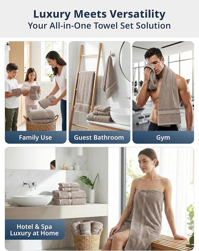 LANE LINEN Towel Set Soft Absorbent Quick Dry 100% Cotton - Platinum | Cotton Bath Towels - Lightweight & Breathable, Fade-Resistant Color, Classic Terry Weave, Densely Woven, Coordinated Colors