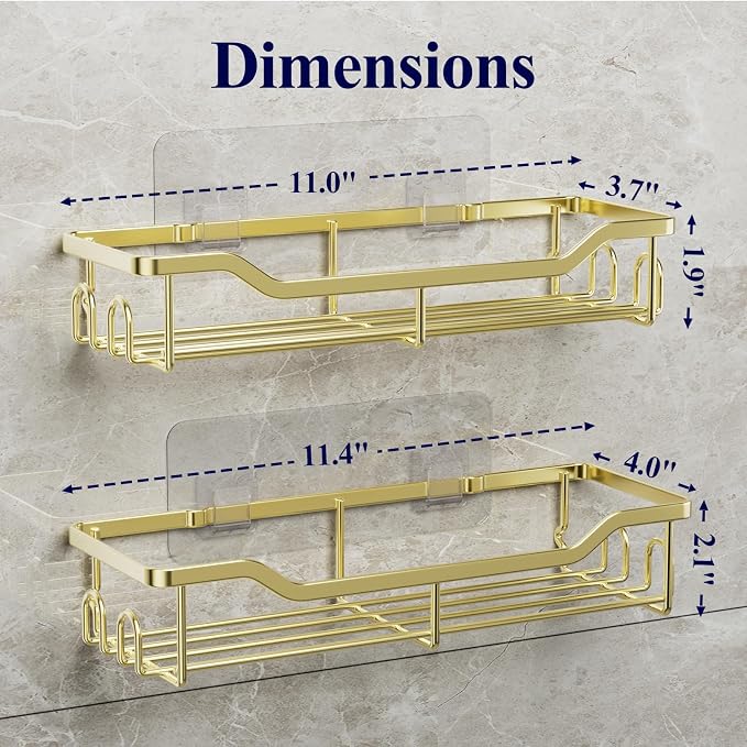 Kitsure Shower Caddy, Adhesive Shower Organizer, Large, Gold | Stainless Steel Shelf for Inside Shower, No Drill Bathroom Organizers and Storage, Home Decor Accessories