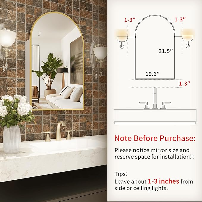 FKWin Medicine Cabinet Mirror, Surface Mount for Small Bathroom, 20x32 Inch | Mirror Medicine Cabinet, Large Storage, Adjustable Shelves, Reversible Door, Space-Saving Design for Small Bathroom, Gold