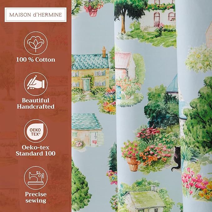 Maison d' Hermine Shower Curtain 100% Cotton One Panel 70"x72" Washable Fabric Shower Curtains for Bathroom, Easy Hanging with 12 Button Holes - Home Hotel Spa Easter Gifts (Gignac)