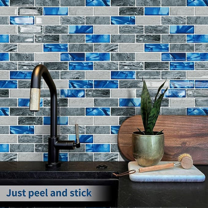 Peel and Stick Backsplash 3D Self Adhesive Marble Wall Tile 10 Sheet | Thick,Blue,Saphire,Sticky,Vinyl,12"x12",Marble,for Kitchen,Bathroom