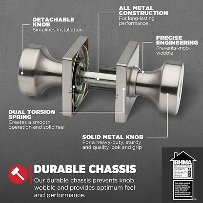Kwikset Pismo Entry Door Knob with Lock and Key, Secure Keyed Handle Exterior, Front Entrance and Bedroom, Satin Nickel, Pick Resistant SmartKey Rekey Security and Microban