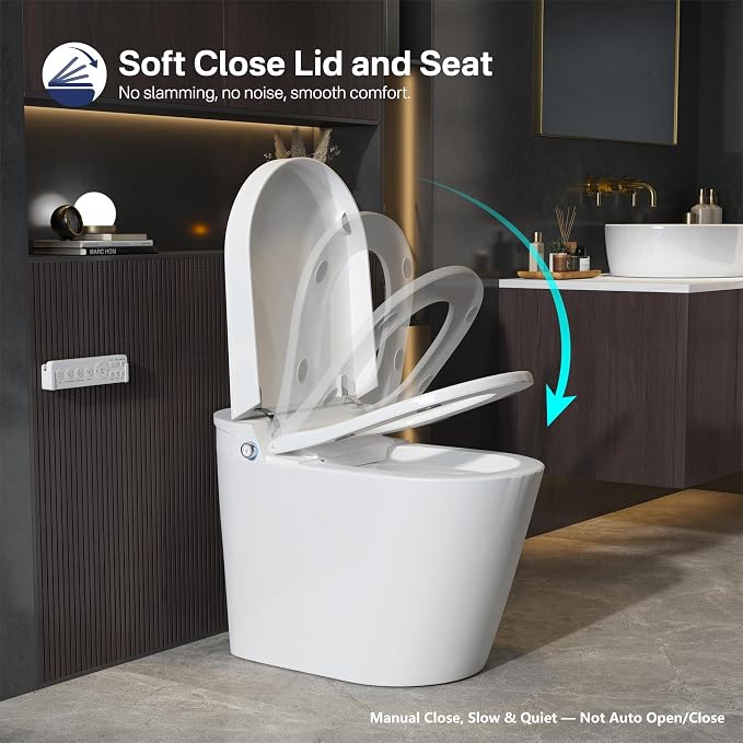 One Piece Smart Bidet Toilet, Foot Sensor Flush, Wash & Dry, White | Off Seat Auto Flush, Heated Seat, Instant Warm Water, Self Cleaning Wand, Adjustable Wash Settings, Pre Wet, Night Light