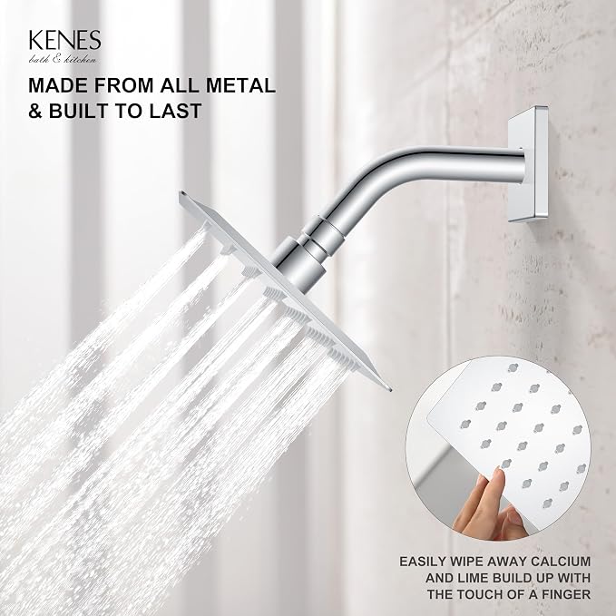 KENES Chrome Tub and Shower Trim Kit, Square Shower Set with Tub Faucet | Shower Faucet with 6-Inch Rain Shower Head, Square Shower System, Valve Included, Lead-Free cUPC & NSF Certified, Stainless