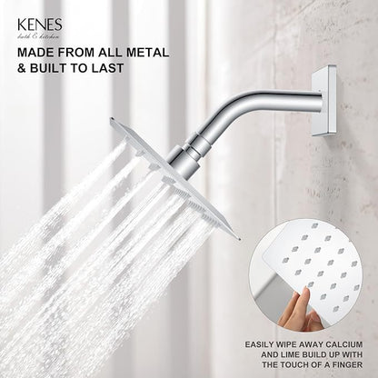 KENES Chrome Tub and Shower Trim Kit, Square Shower Set with Tub Faucet | Shower Faucet with 6-Inch Rain Shower Head, Square Shower System, Valve Included, Lead-Free cUPC & NSF Certified, Stainless
