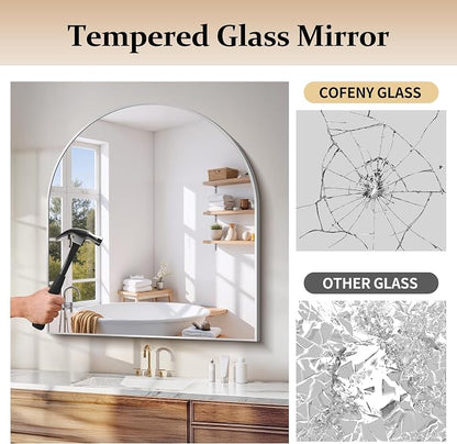 COFENY Arched Mirror, 36’’x40’’ Silver Arch Mirrors for Bathroom Sink, Wide Bathroom Vanity Mirror with Metal Frame, Modern Wall Mounted Mirror for Bedroom Living Room Mantle Entryway