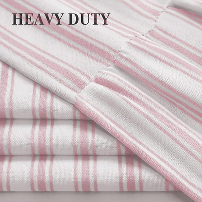 Farmhouse Shower Curtain Ruffle Linen White-Pink Stripe 72"W x 72"L | Farmhouse Boho, Striped, Bottom Ruffle, Cotton Fabric, Rustic, Country, Natural Look, Washable, for Bathroom Bathtub