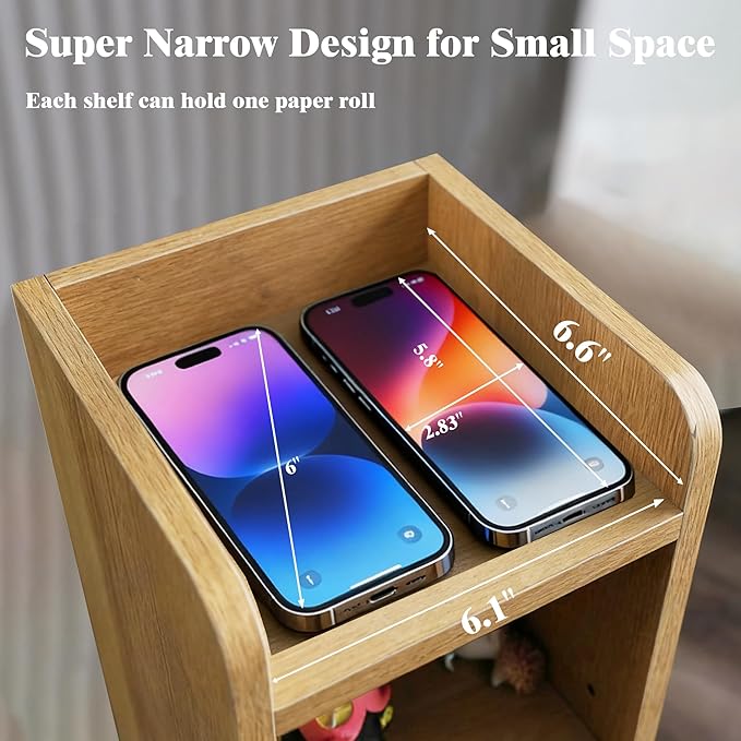 Small Bathroom Storage Cabinet, Corner Narrow Toilet Paper Floor Cabinet with Door and Shelves,Bathroom Organizer with Adjustable Shelf, for Small Spaces (Oak)