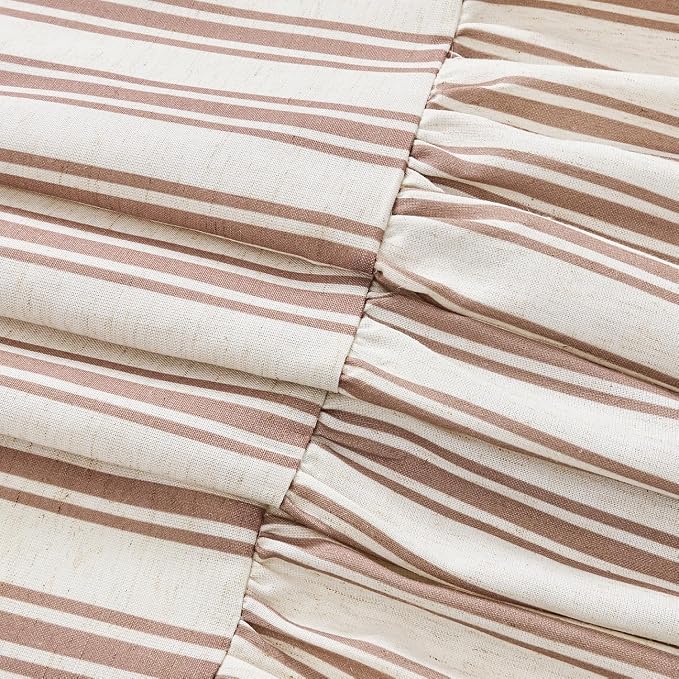 ORTIGIA Linen Textured Ruffle Shower Curtain 72x72 Inch with Metal Hooks, Vintage Cream-Brown Waterproof Bath Curtain for Rustic Farmhouse Bathroom Decor