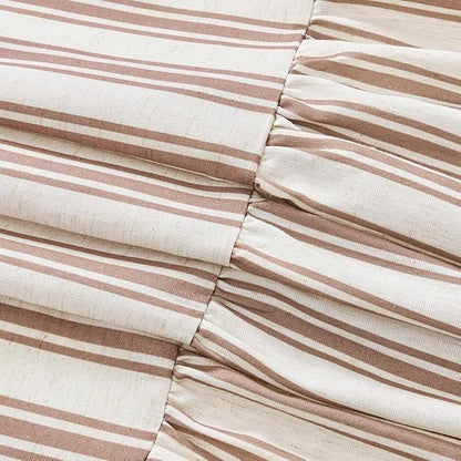 ORTIGIA Linen Textured Ruffle Shower Curtain 72x72 Inch with Metal Hooks, Vintage Cream-Brown Waterproof Bath Curtain for Rustic Farmhouse Bathroom Decor