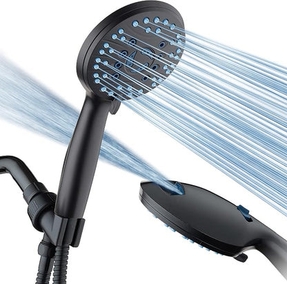 AquaCare High Pressure 8-mode Handheld Shower Head - Anti-clog Nozzles, Built-in Power Wash to Clean Tub, Tile & Pets, Extra Long 6 ft. Stainless Steel Hose, Wall & Overhead Brackets | Stay Clean Nozzles, Dual Power Wash for Tub, Tile & Pets, Long 6 ft...