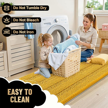 OLANLY Thick Small Bathroom Rugs 24x16, Chenille Bath Rugs, Golden Yellow | Rubber Backing, Machine Wash, Extra Absorbent Striped Bath Mats for Bathroom Floor, Tub and Shower, Home Decor Accessories