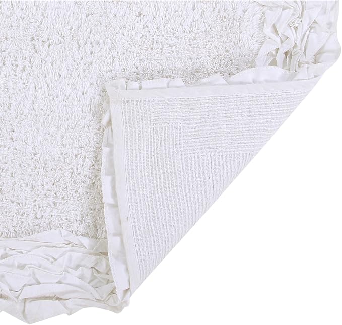 Better Trends Toilet Rugs U Shaped 100% Cotton, Non-Slip Washable 20" x 20" Rug Soft for Bathroom Floor Decor, Water Absorbent, Contour White Shaggy Border Collection