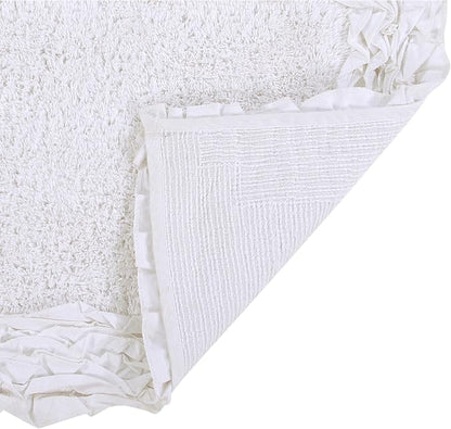Better Trends Toilet Rugs U Shaped 100% Cotton, Non-Slip Washable 20" x 20" Rug Soft for Bathroom Floor Decor, Water Absorbent, Contour White Shaggy Border Collection